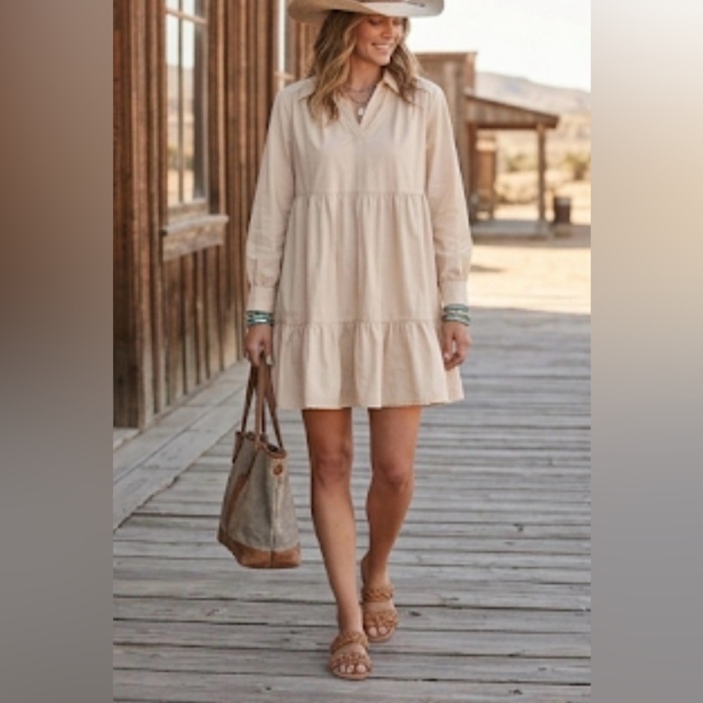 Listicle woven mini‎ flowy dress tan size small bohowesternbasoc neutral casual